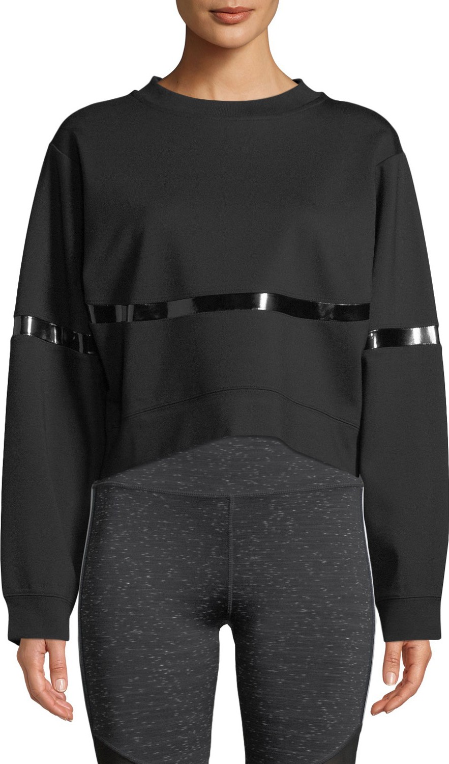 Nylora Campbell Crewneck Cropped Sweatshirt with Patent-Stripe