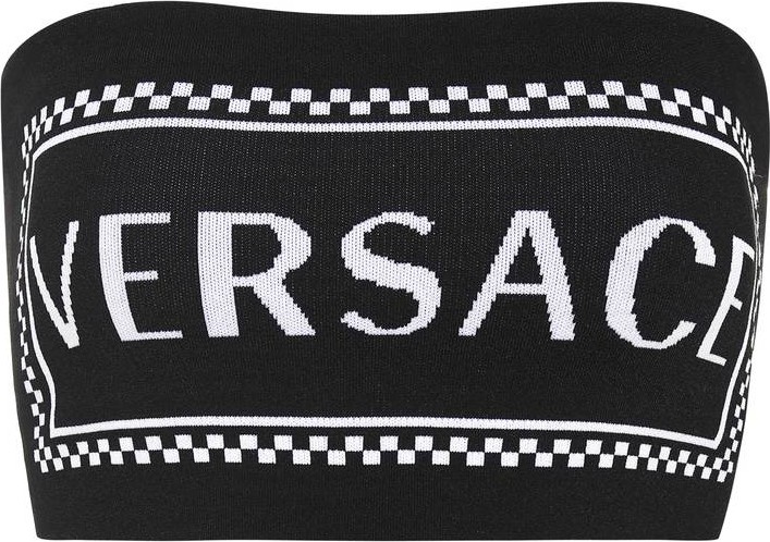 Versace Logo intarsia knit bandeau crop top