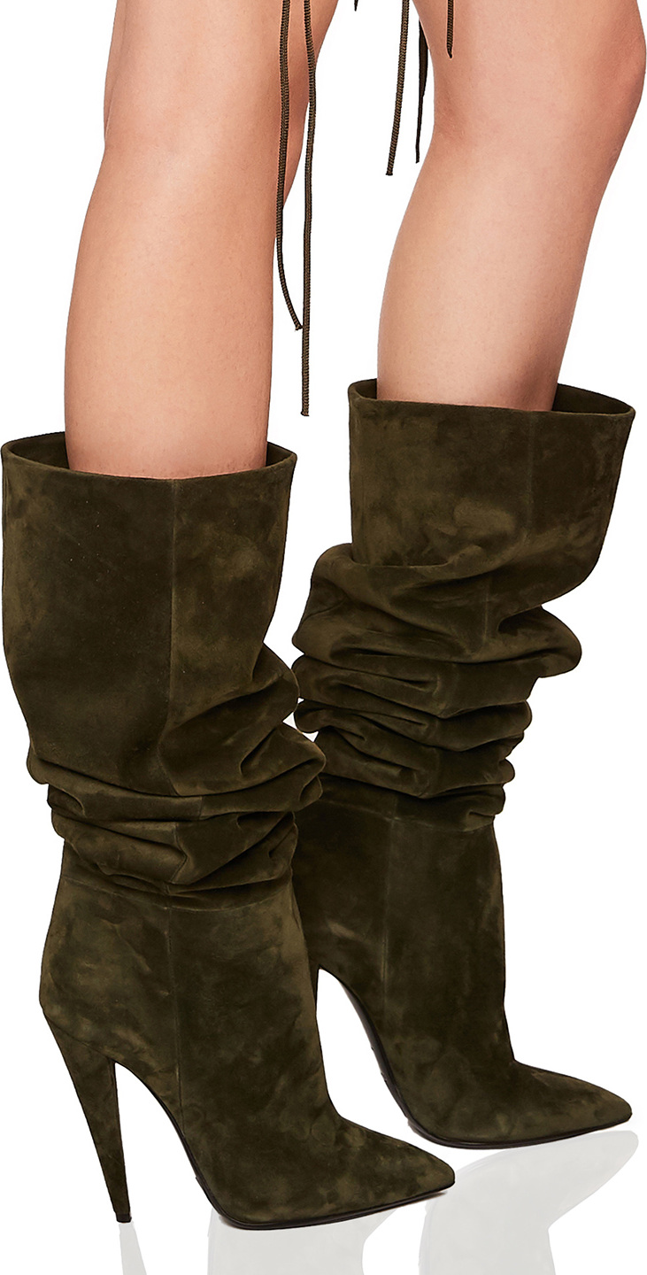 Saint Laurent Era Suede Heeled Thigh High Boots