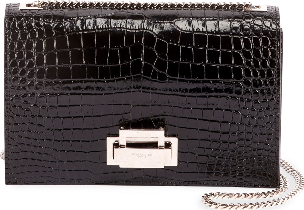Saint Laurent Grey Mock-Croc Leather Crossbody Bag