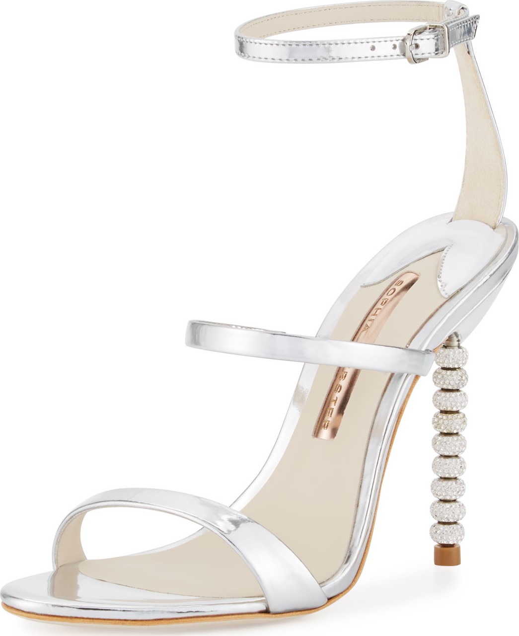 Sophia Webster Rosalind Crystal-Heel Leather Sandals, Silver Sophia Webster Rosalind Crystal-Heel Leather Sandals, Silver