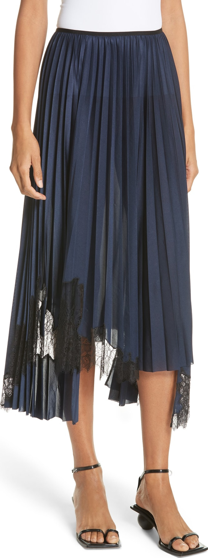 Helmut Lang Pleated Lace Inset Skirt