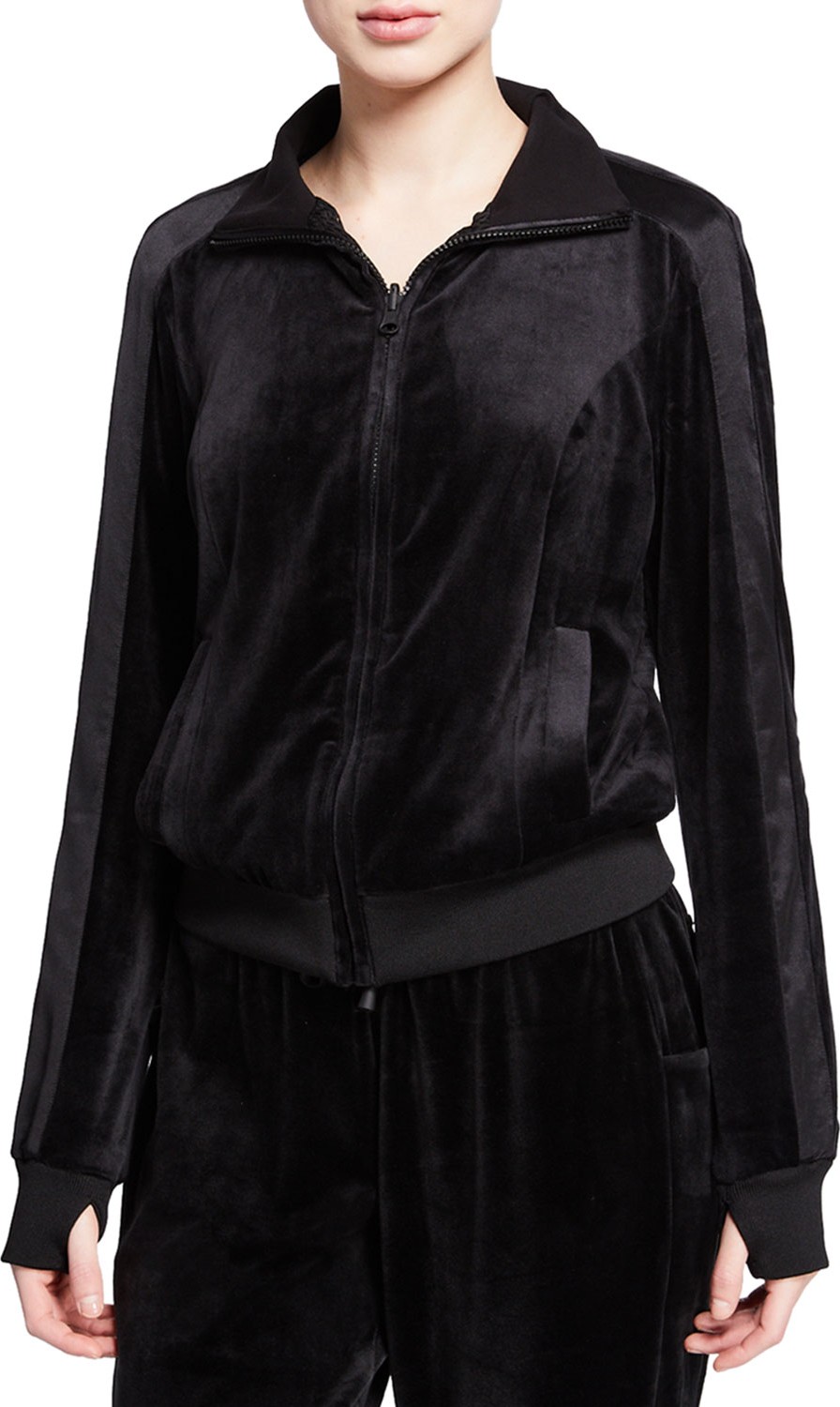 Blanc Noir Posh Velour Zip-Front Track Jacket