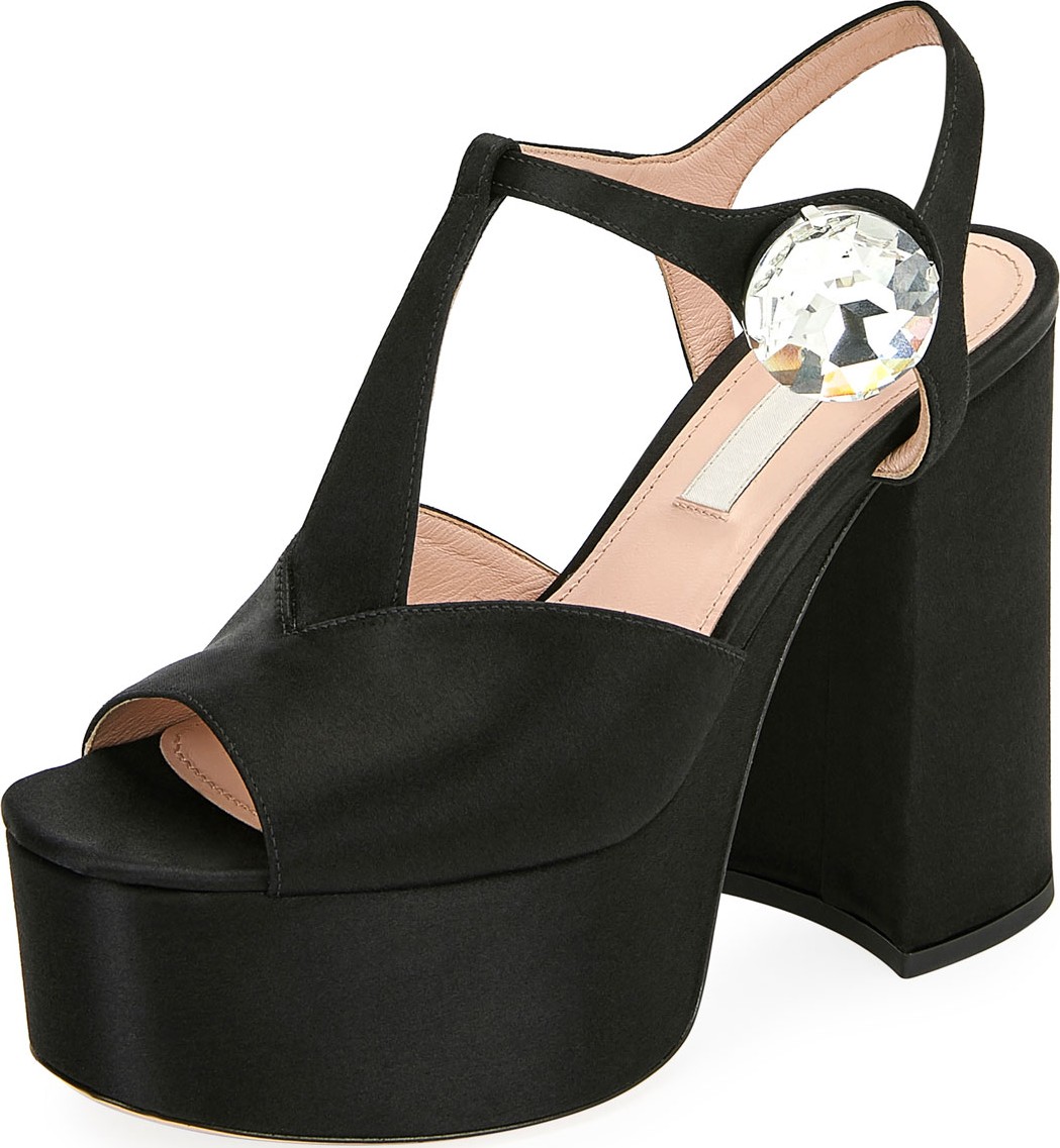 Miu Miu Satin Platform T-Strap Sandals