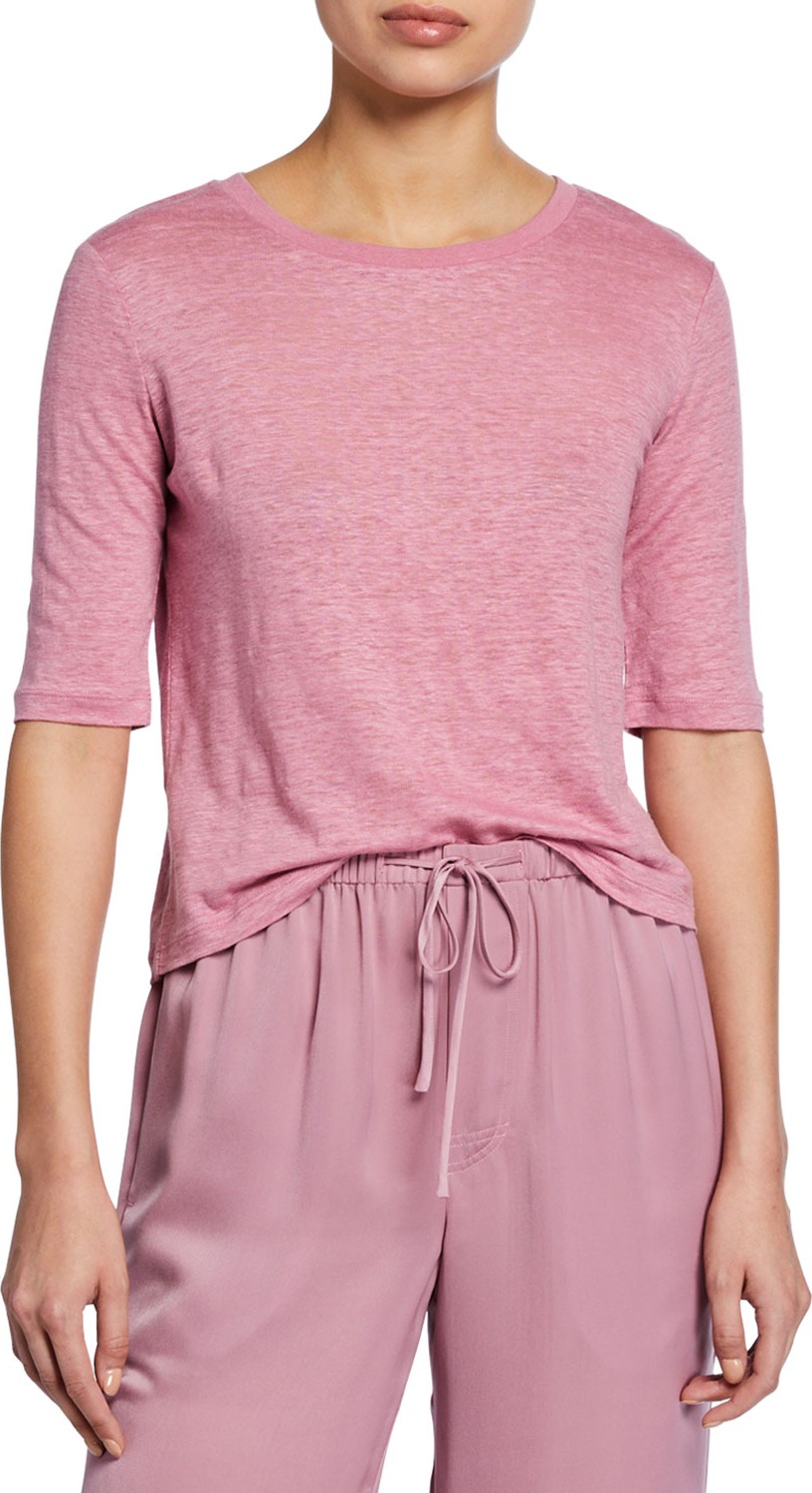 Vince Crewneck Linen Elbow-Sleeve Tee