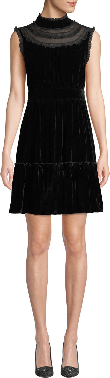 Kate Spade New York sleeveless velvet lace-trim dress