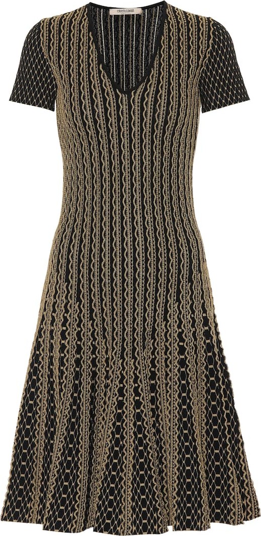 Roberto Cavalli Metallic jacquard midi dress