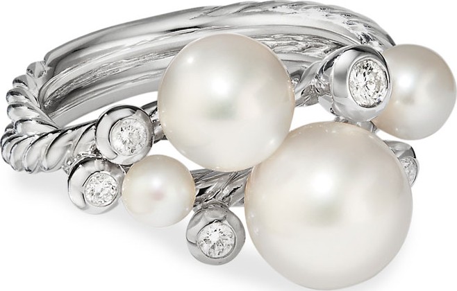 David Yurman Pearl & Diamond Cluster Ring, Size 9