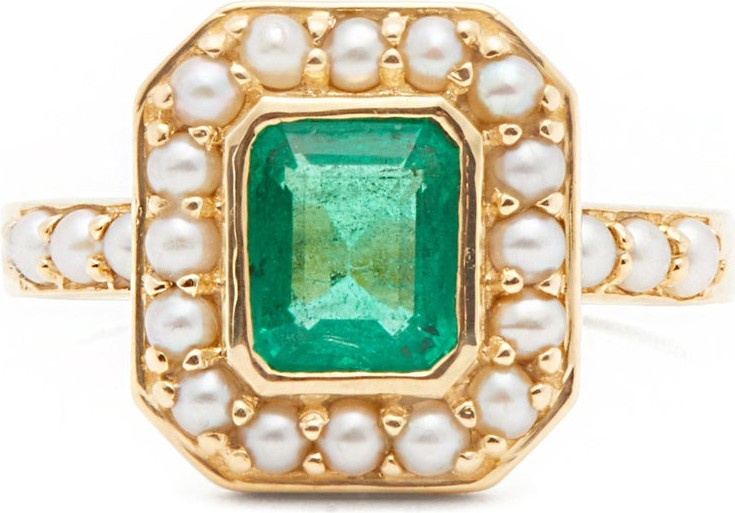 Jade Jagger Emerald, pearl & 18kt gold ring