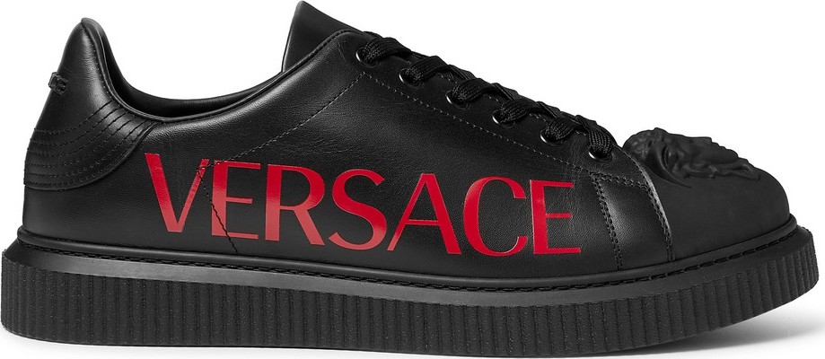 Versace Logo-Print Rubber-Trimmed Leather Sneakers