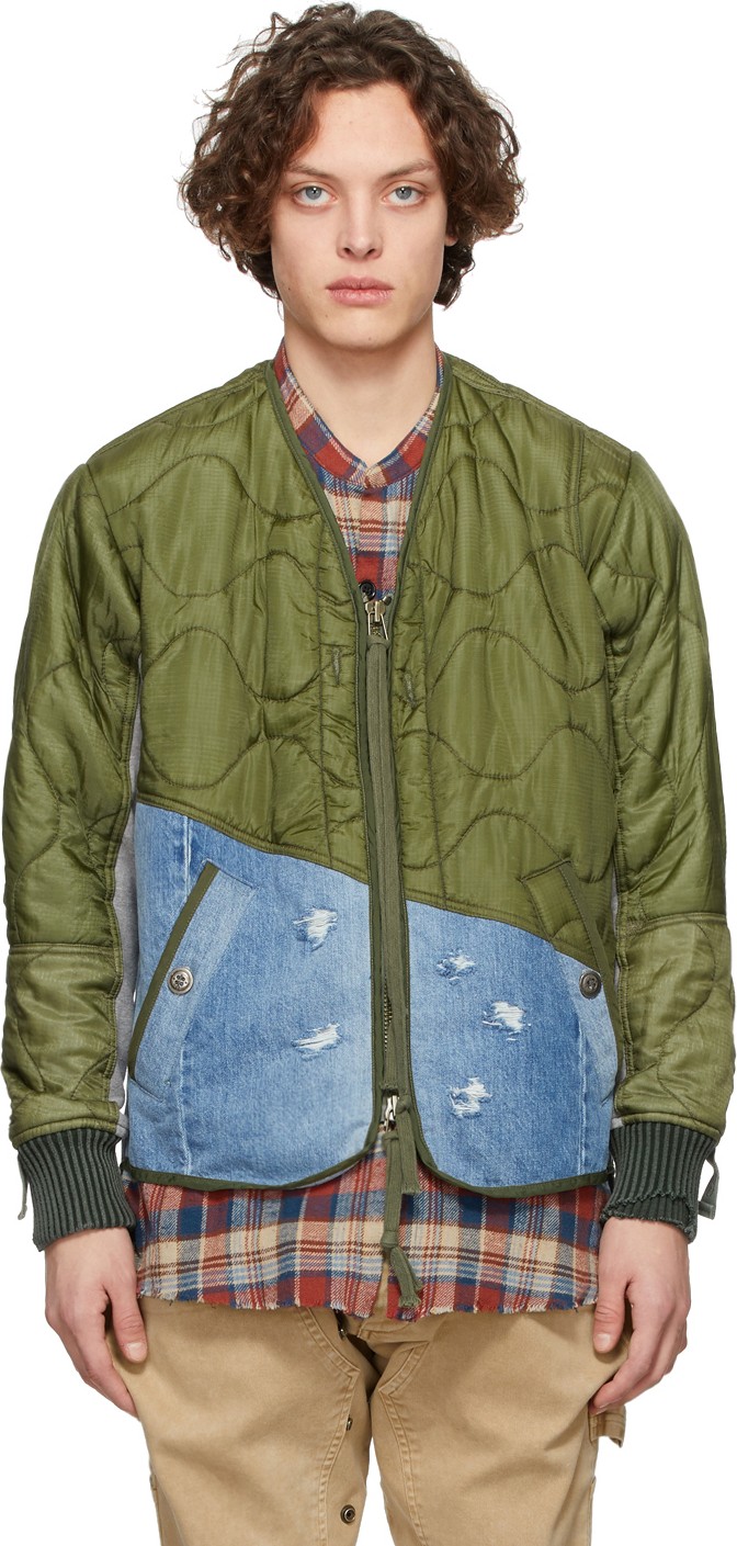 Greg Lauren Green & Blue 50/50 Modern Flight Jacket