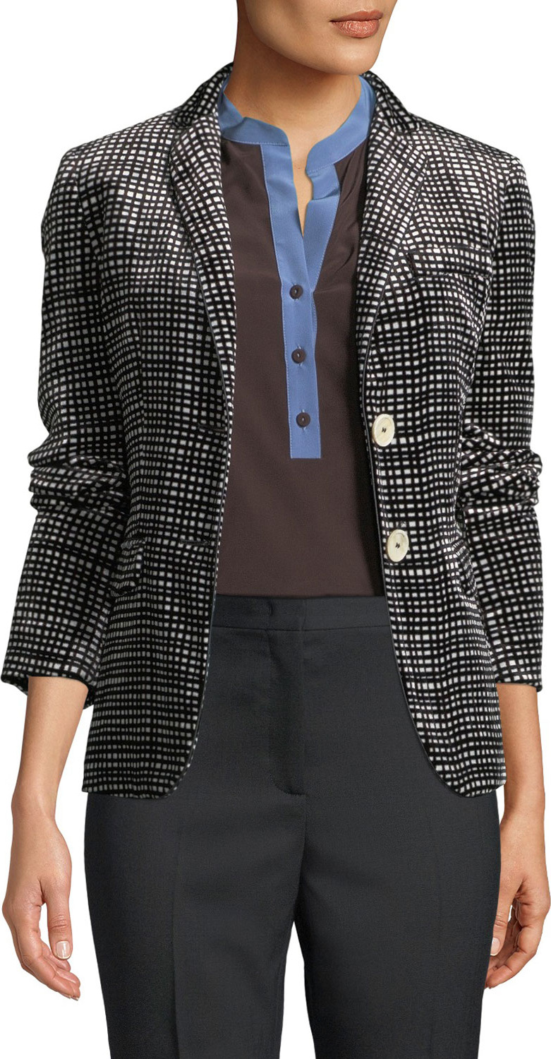 Piazza Sempione Velvet Graphic-Plaid Single-Breasted Jacket