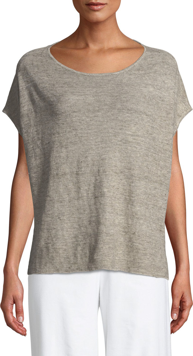 Eileen Fisher Melange Linen Bateau-Neck Poncho Top