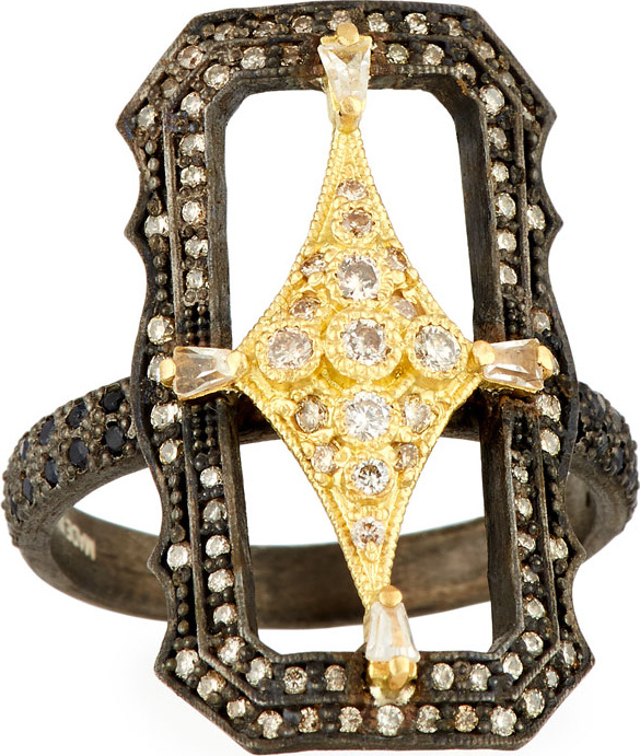 Armenta Old World Crivelli Scalloped Rectangle Ring with Diamonds, Size 7