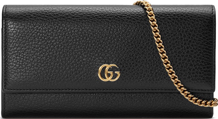 Gucci Petite GG Marmont Leather Flap Wallet on a Chain