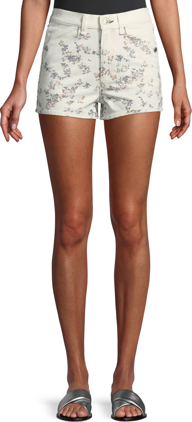 Rag & Bone Ellie Floral-Print High-Rise Twill Shorts w/ Western Back Yoke
