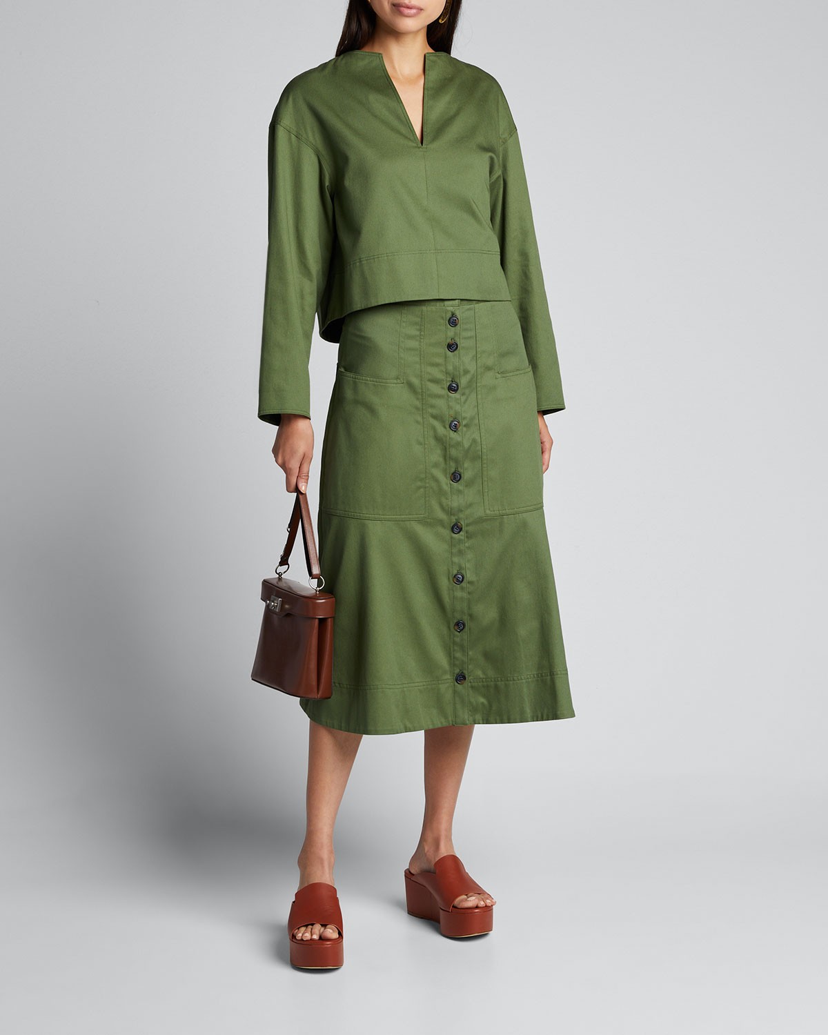 Tibi Harrison Chino Patch-Pocket  Skirt