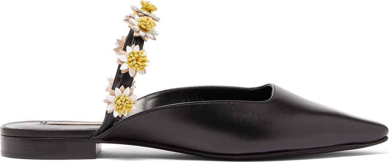 Fabrizio Viti Bea daisy-appliqué leather backless loafers