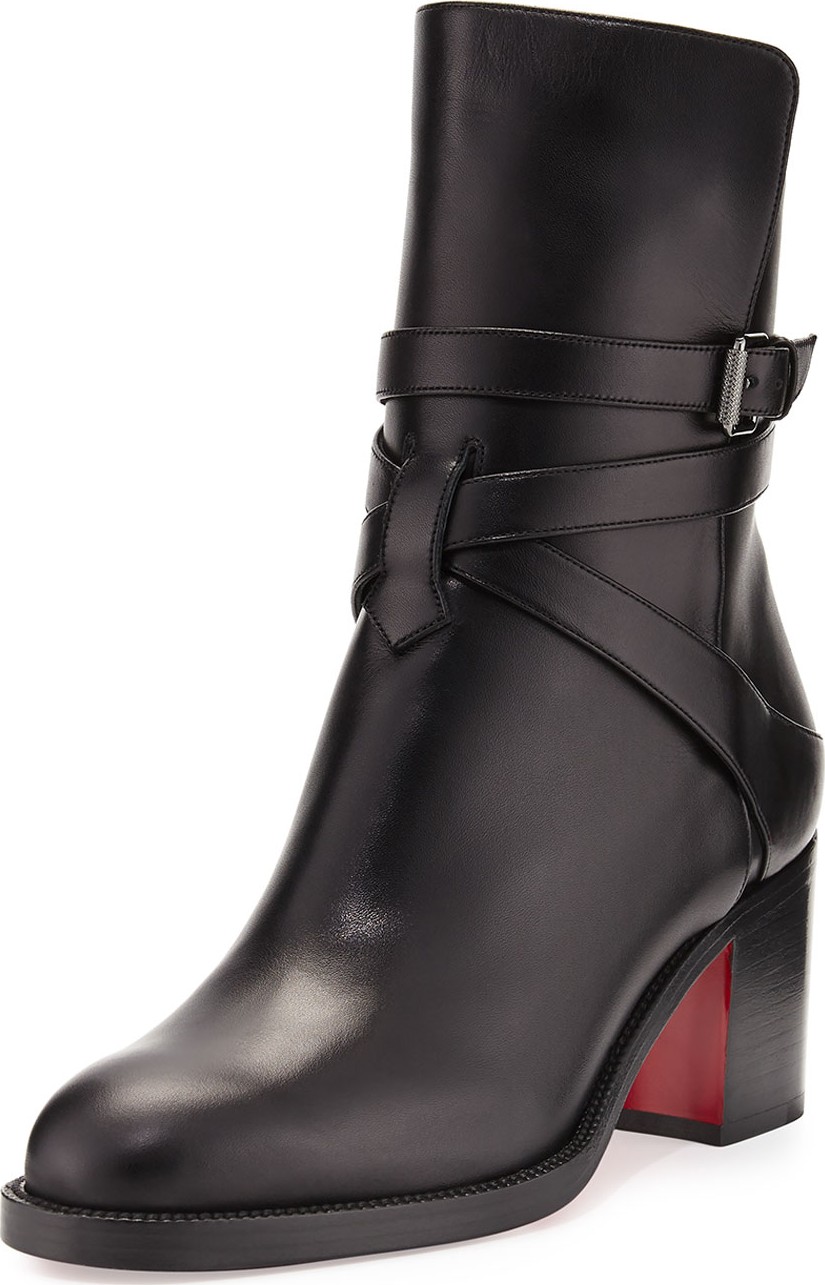 Christian Louboutin Karistrap Leather 70mm Red Sole Ankle Boot, Black