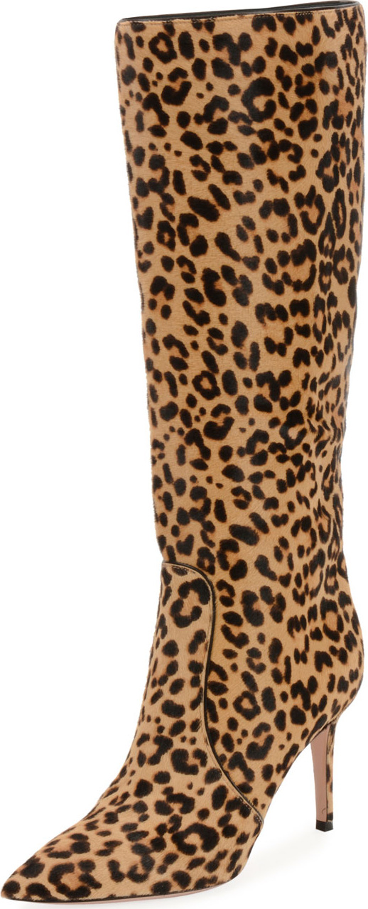 Gianvito Rossi Leopard-Print Calf Hair Knee Boots