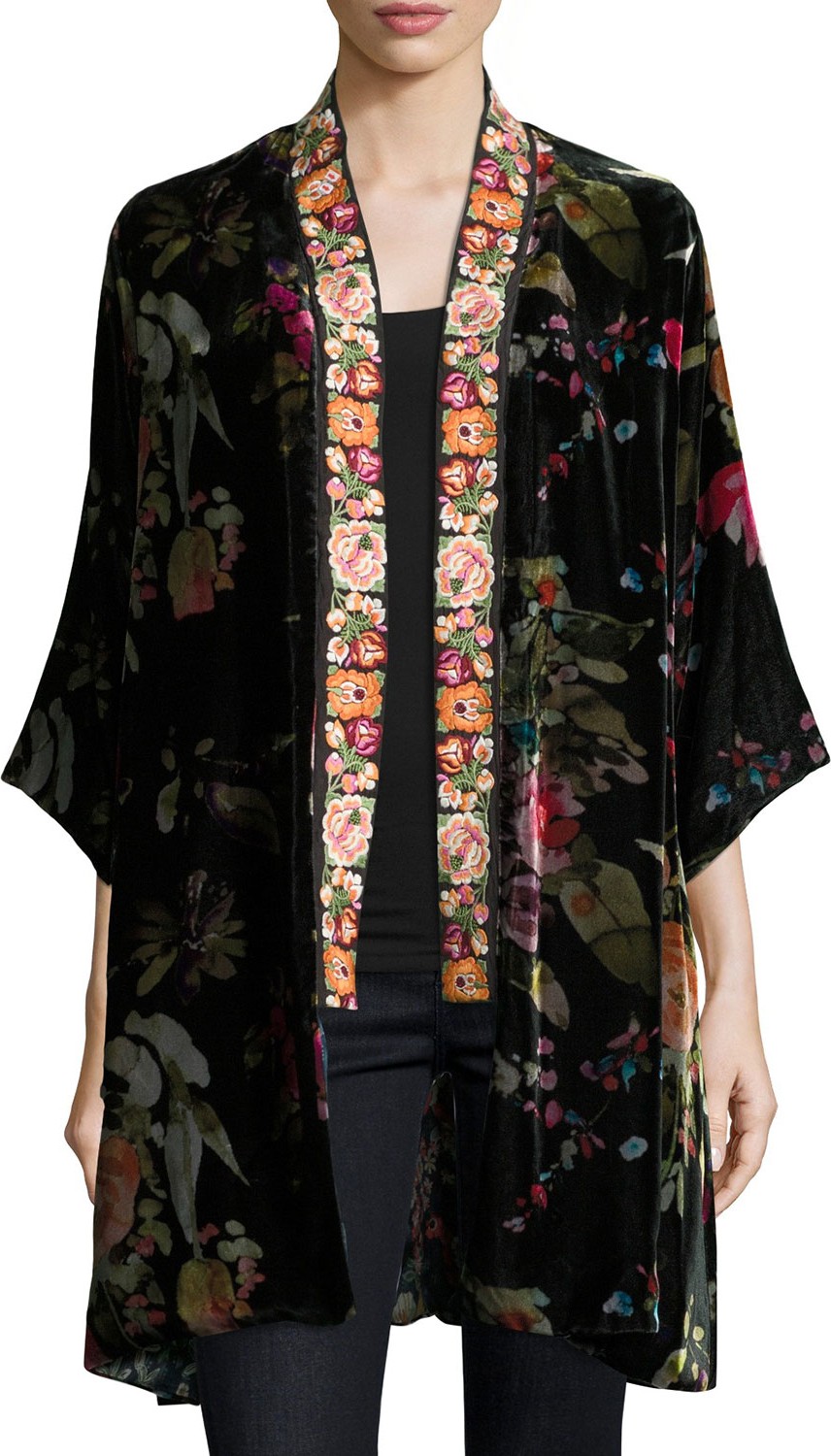 Johnny Was Kehlani Reversible Velvet Kimono W/ Embroidery Trim