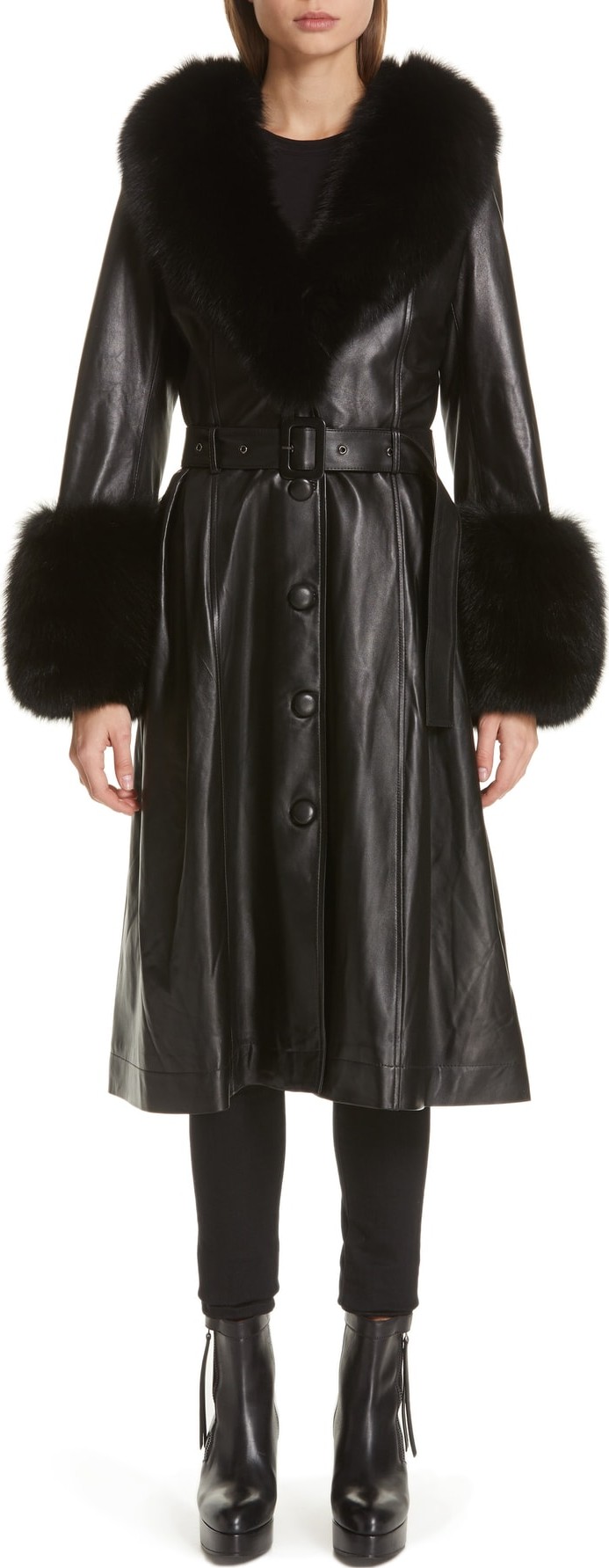 Saks Potts Foxy Leather Coat with Genuine Fox Fur Trim