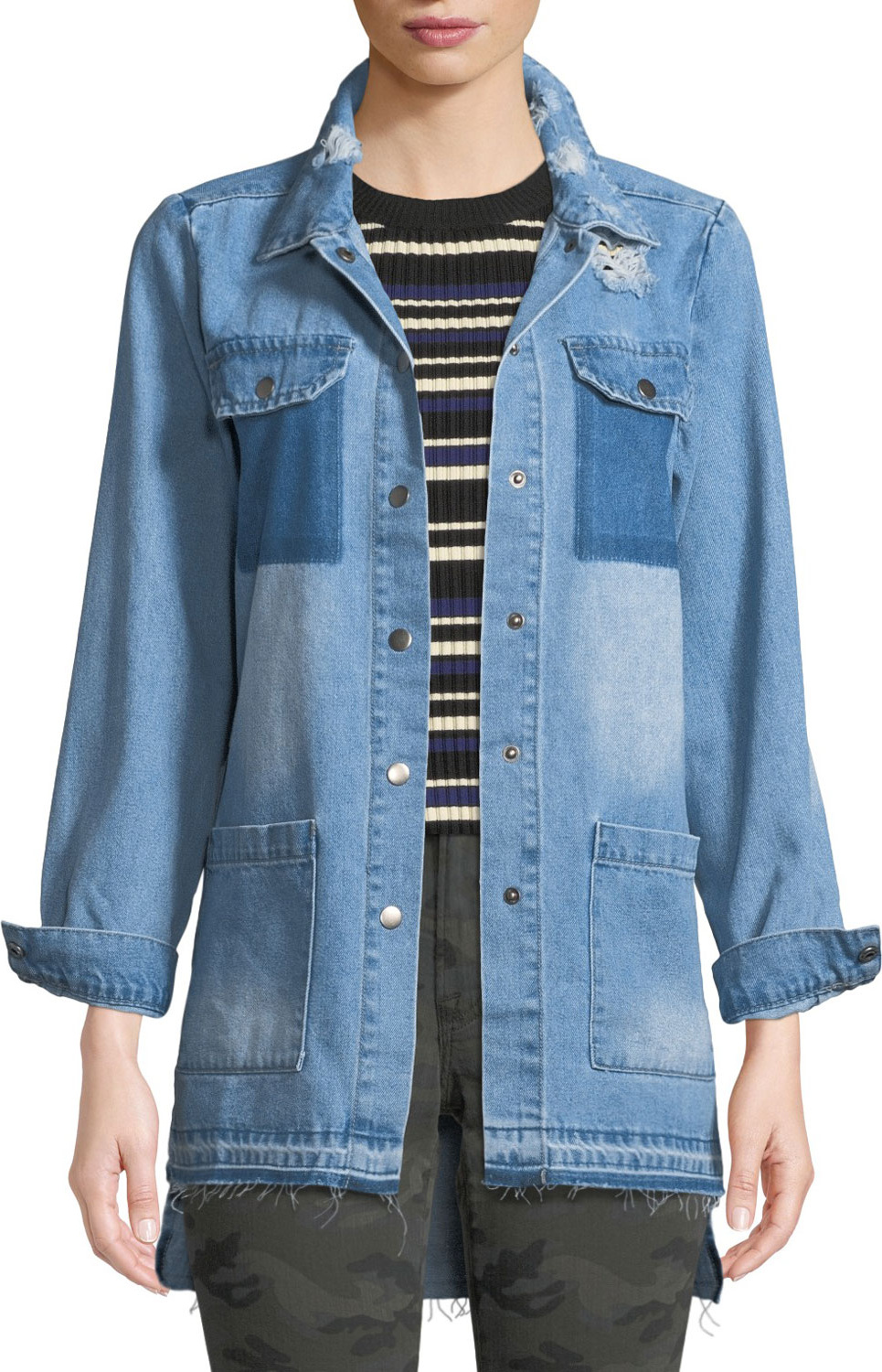 Etienne Marcel Distressed Snap-Front Denim Shirt