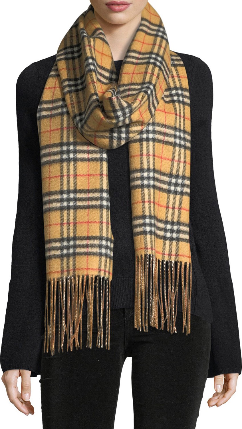 Burberry London England Cashmere Reversible Vintage Check Pattern Scarf