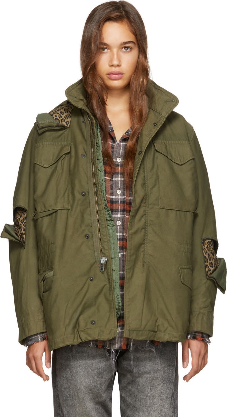 R13 Khaki Leopard M65 Field Jacket