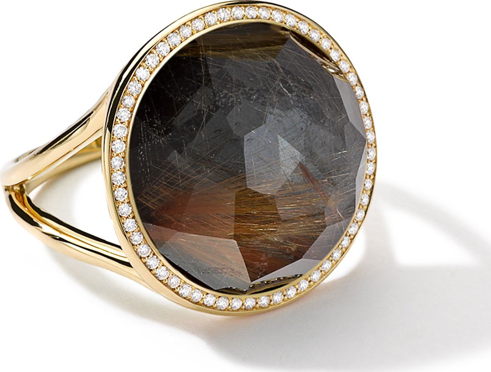 IPPOLITA 18k Gold Rock Candy Lollipop Ring, Quartz/Hematite/Diamonds