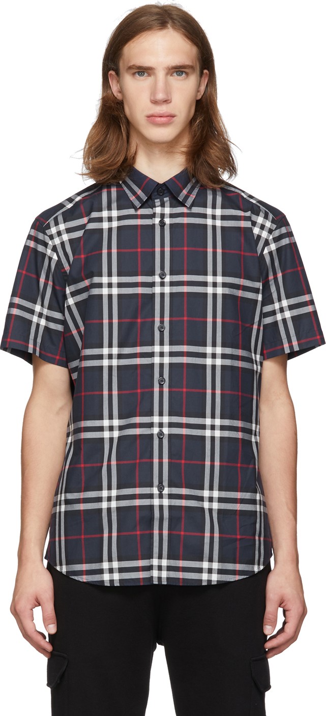 Burberry London England Navy Check Caxton Shirt