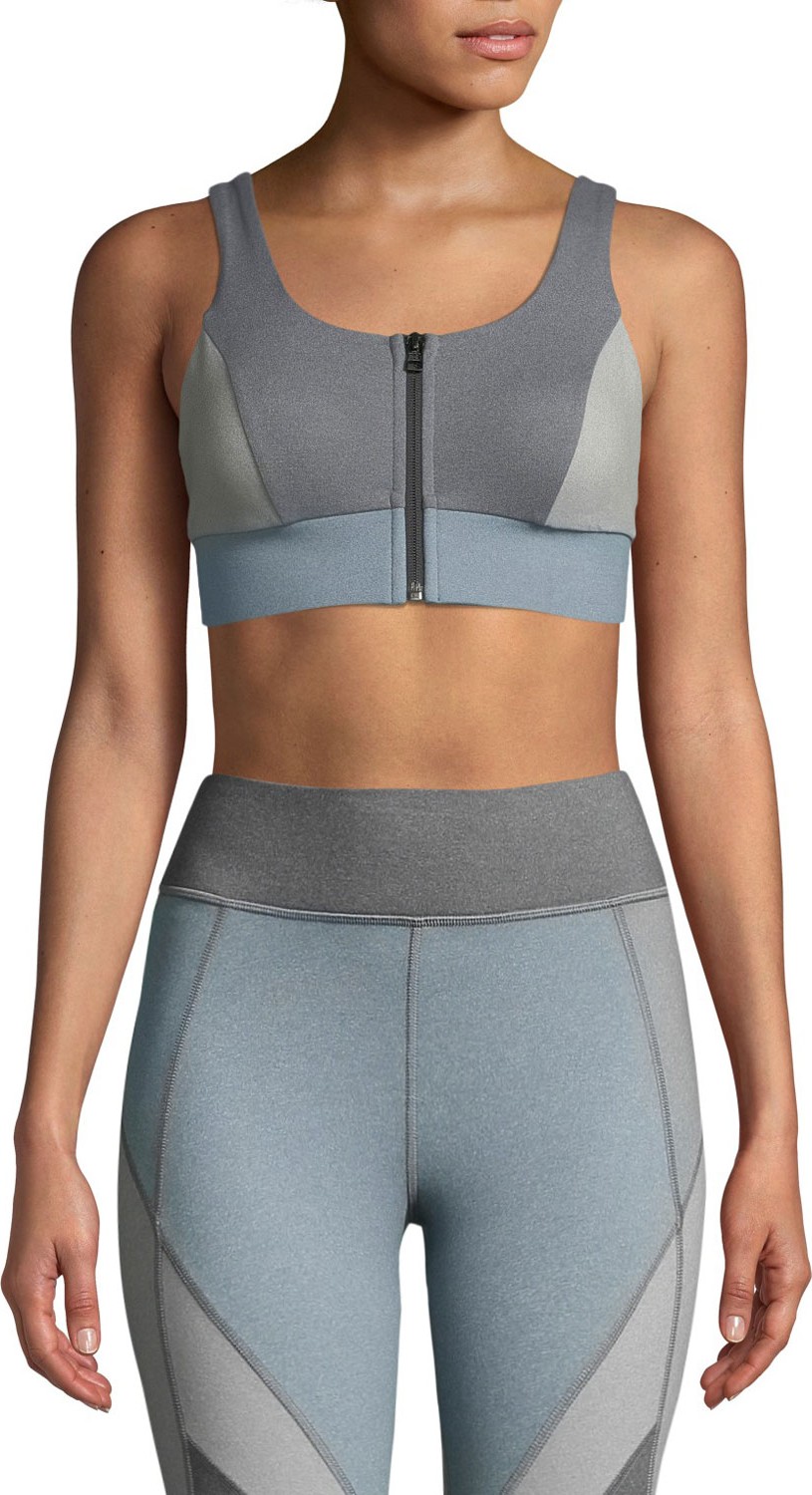 MICHI Mist Zip-Front Colorblock Sports Bra