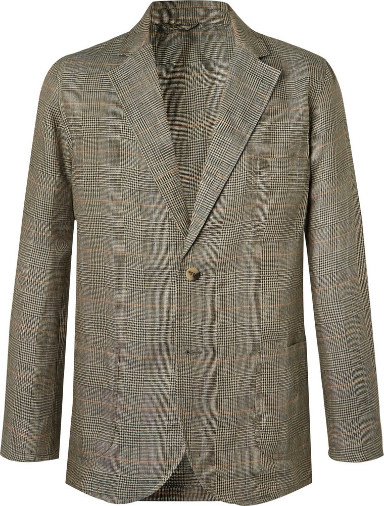 De Bonne Facture Unstructured Prince of Wales Checked Washed-Linen Blazer