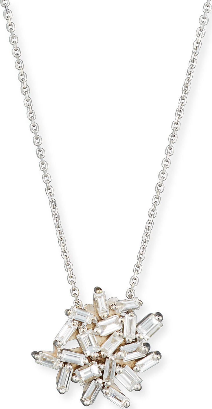 Suzanne Kalan Fireworks Baguette Diamond Pendant Necklace in 18k White Gold