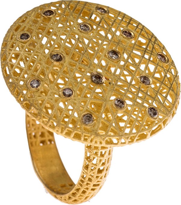 Yossi Harari Lace 18k Round Ring w/ Diamonds, Size 6