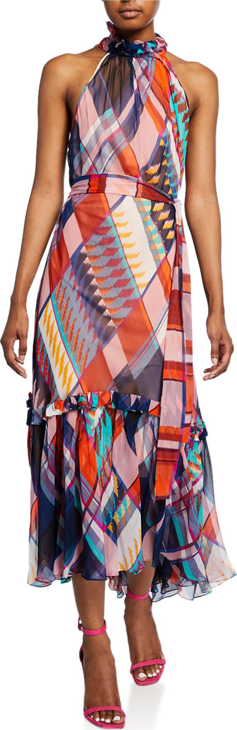 DIANE von FURSTENBERG Selena Geometric-Silk Halter-Neck Dress