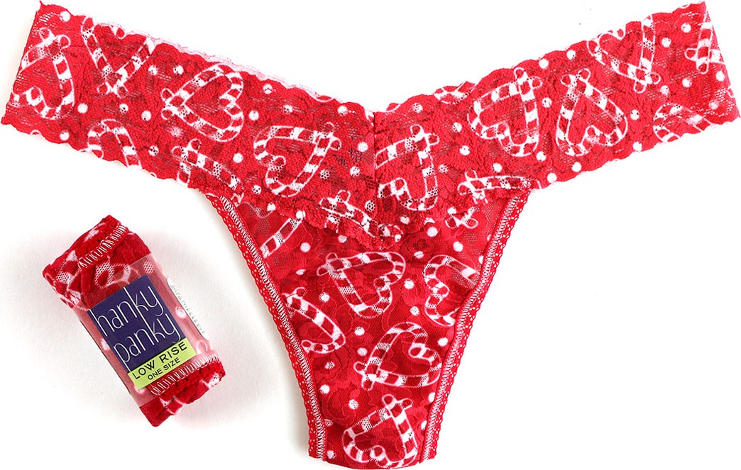 Hanky Panky I Heart Peppermint Low-Rise Rolled Holiday Lace Thong