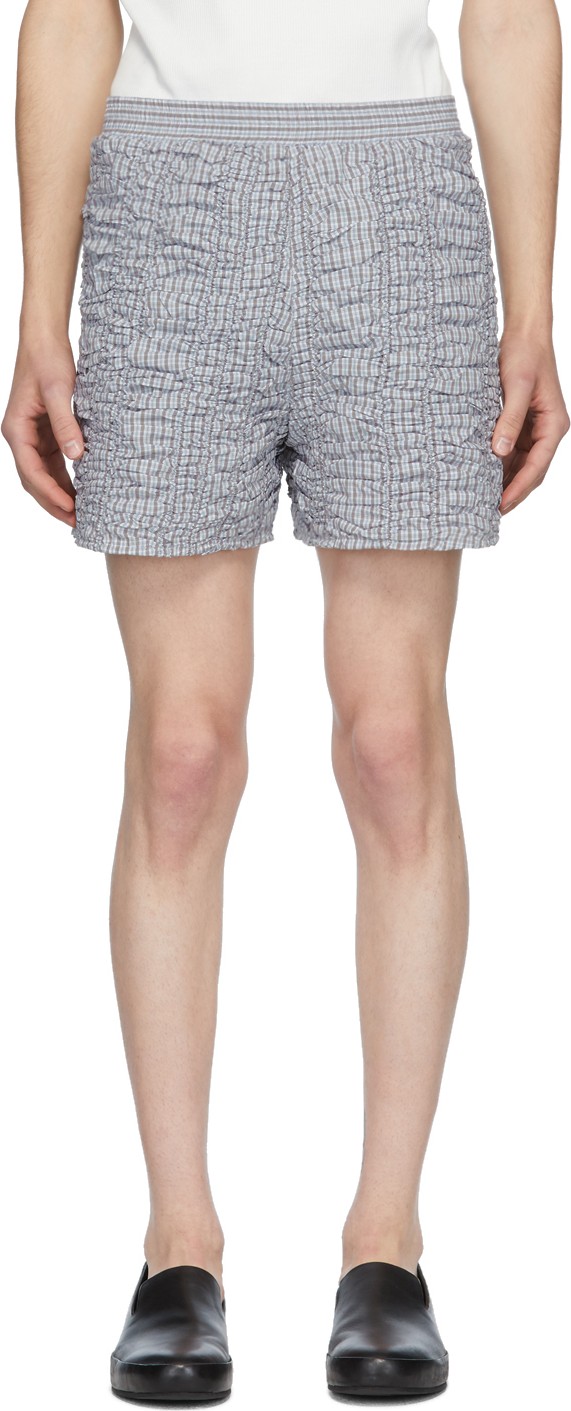 Bianca Saunders Blue & Brown Check Ruched Shorts