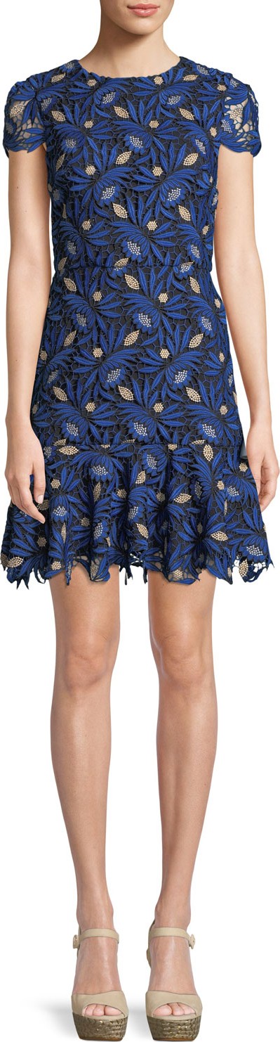 Alice + Olivia Imani Cap-Sleeve Fit Flare Dress