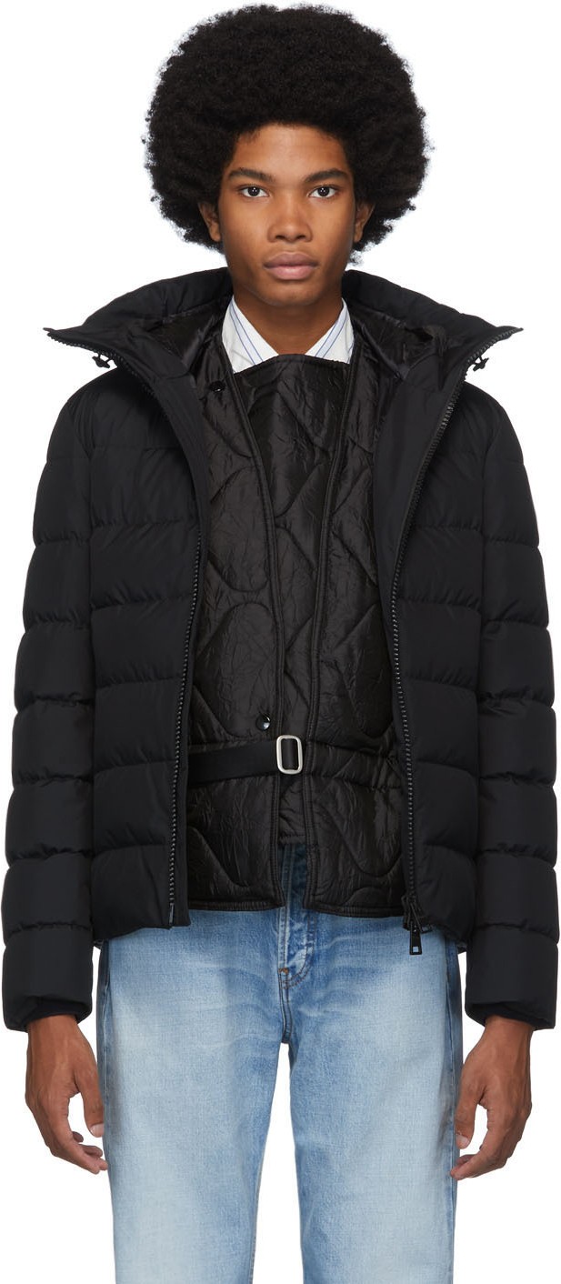 Herno Black Short Channelled Zip Parka