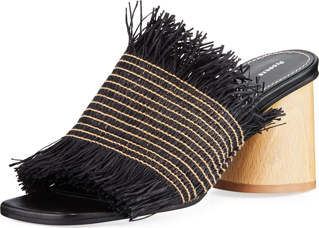 Proenza Schouler Woven Raffia Fringed Mules