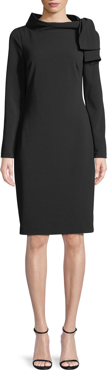 Badgley Mischka Long-Sleeve Self-Tie Sheath Dress