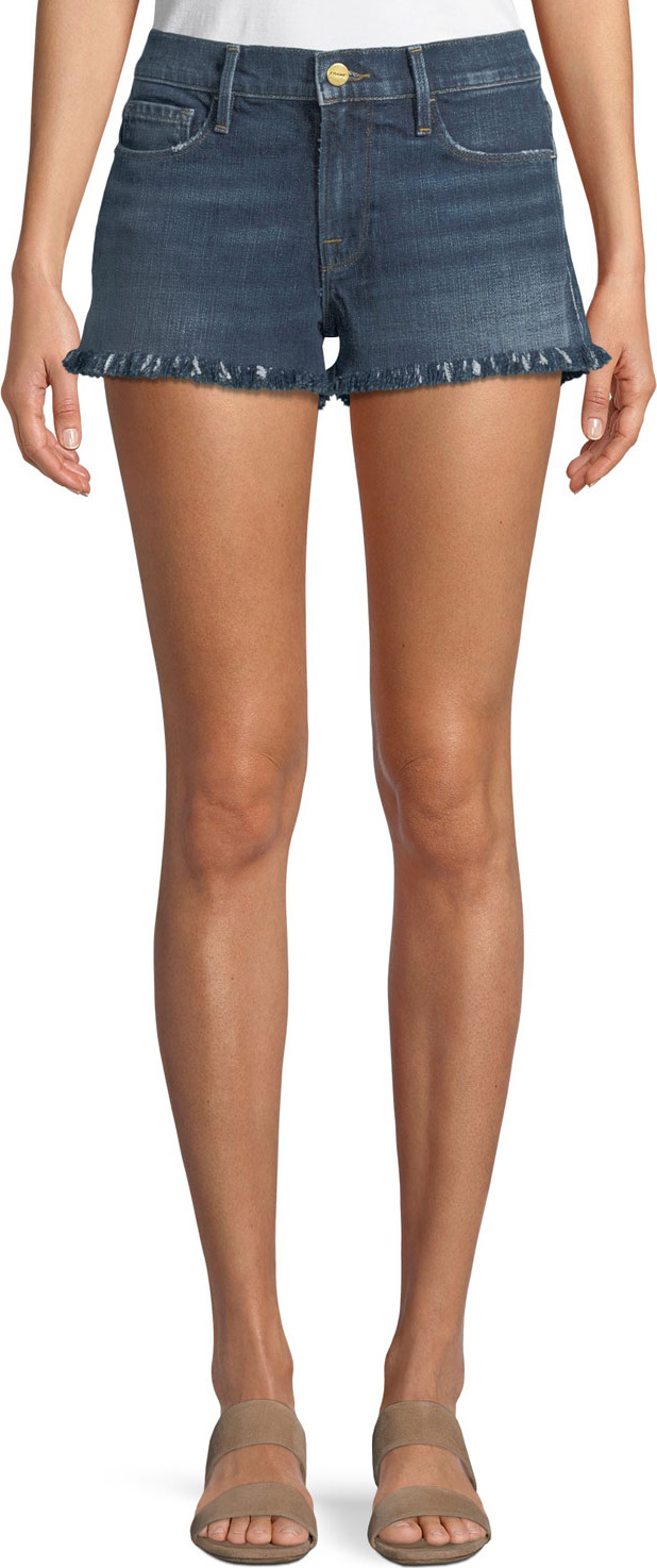 FRAME DENIM Le Cutoff Shredded Raw-Hem Denim Shorts
