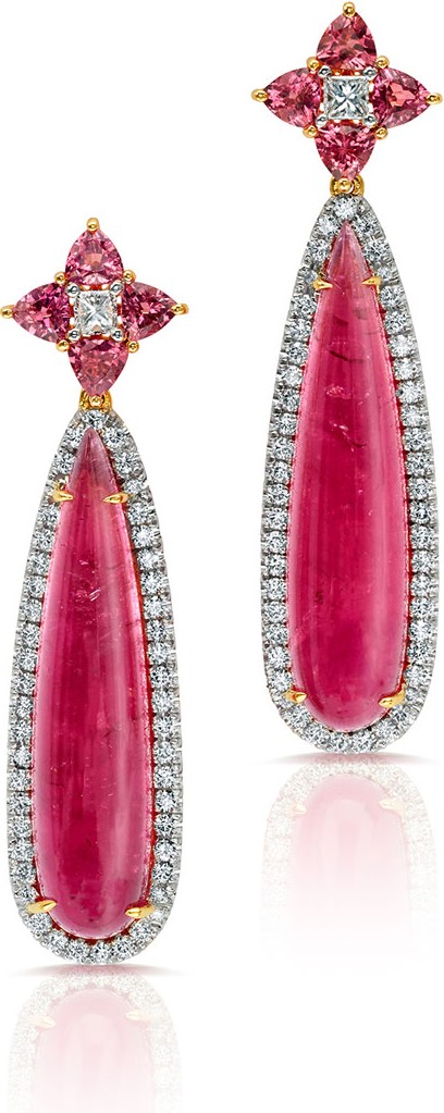 Pamela Huizenga 18k Gold Tourmaline & Diamond Drop Earrings