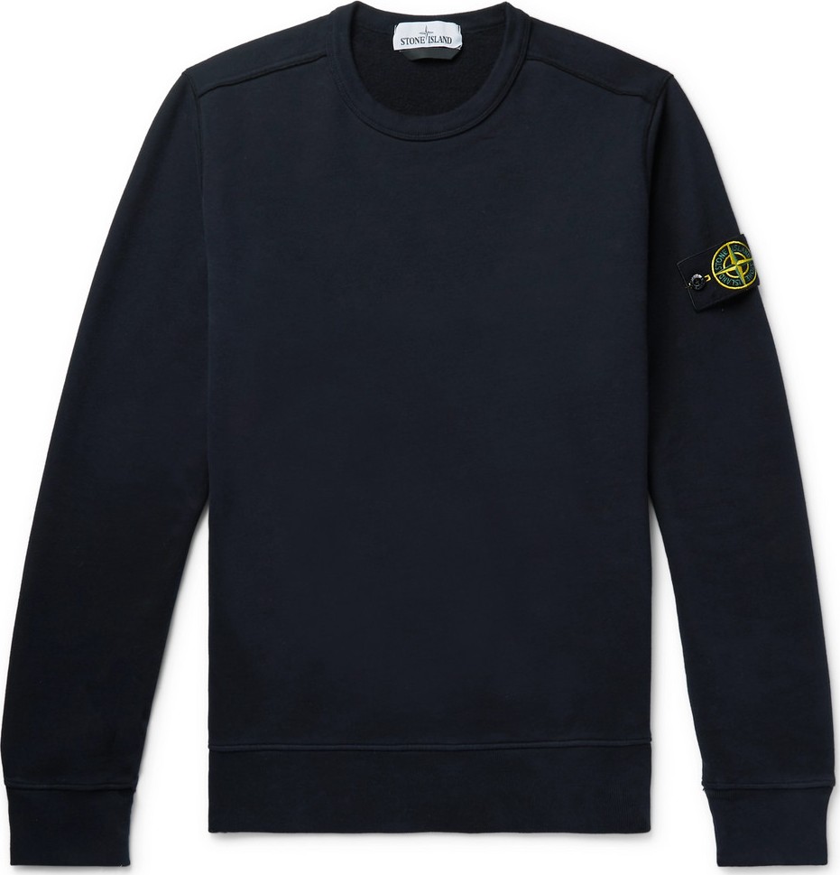 Stone Island Logo-Appliquéd Garment-Dyed Fleece-Back Cotton-Jersey Sweatshirt