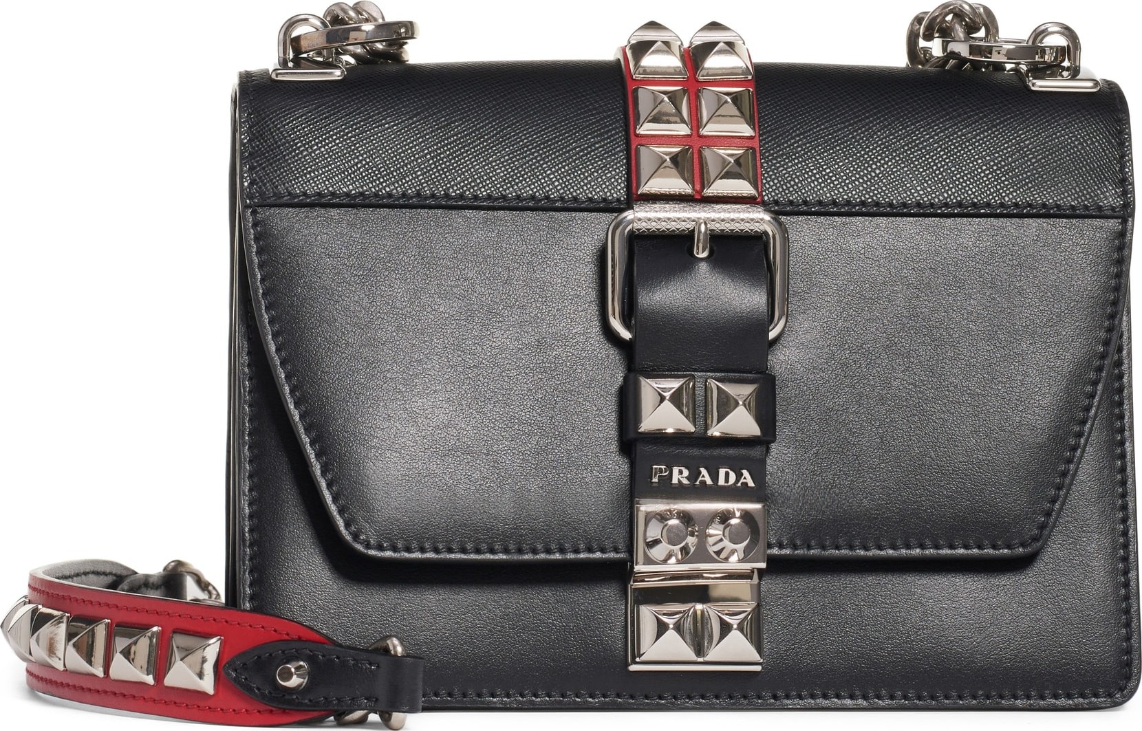 Prada Cahier Studded Calfskin Leather Shoulder Bag