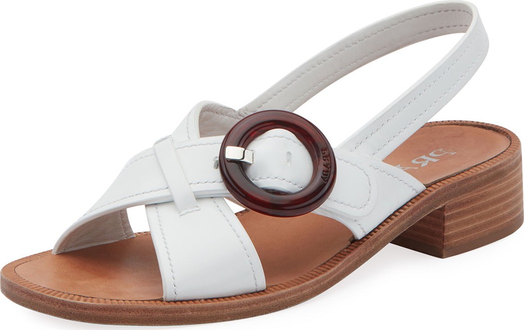 Prada Leather Buckle Flat Sandals