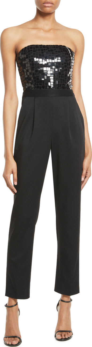 Alice + Olivia Jeri Strapless Sequin-Top Jumpsuit