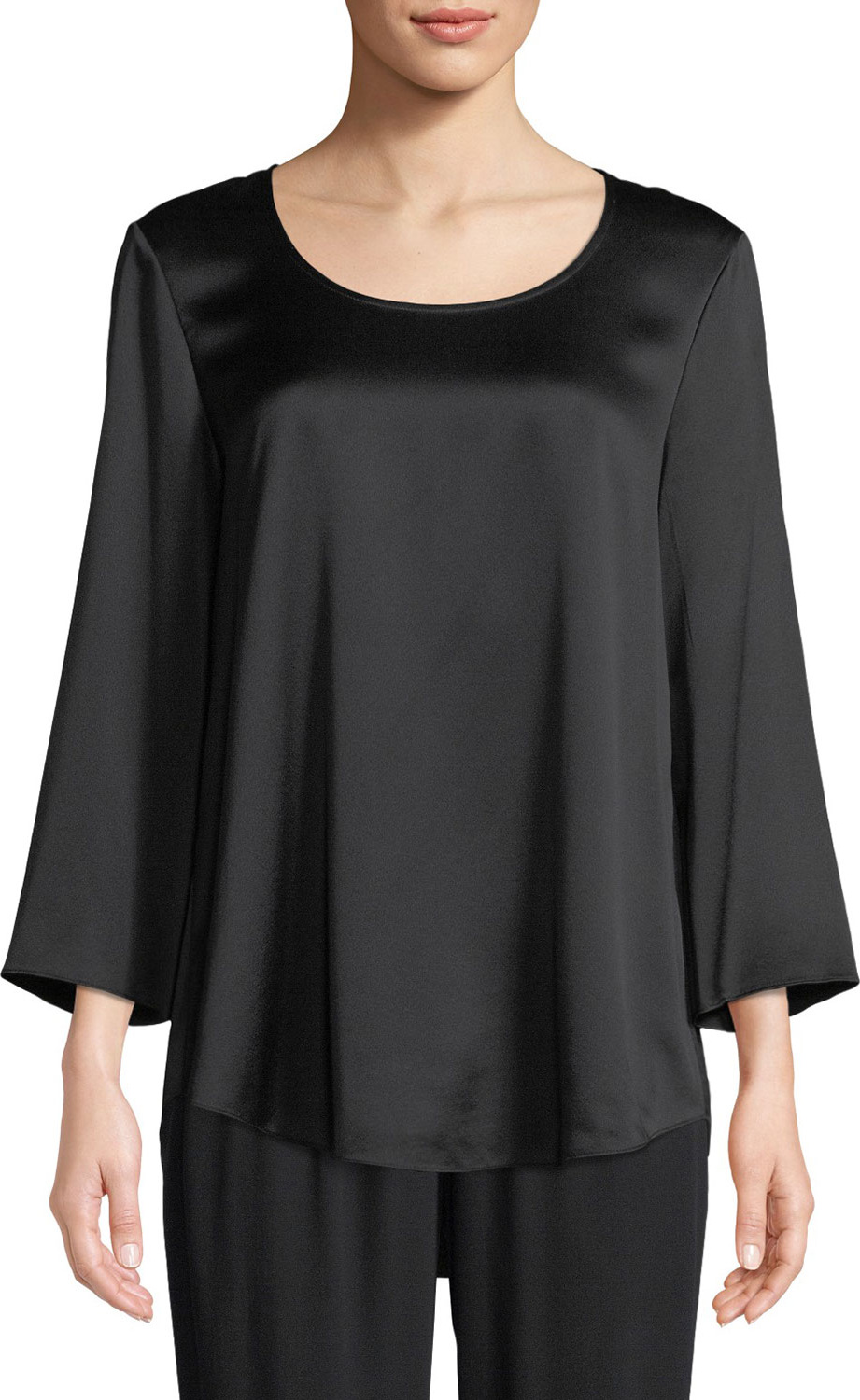 Eileen Fisher 3/4-Sleeve Silk Charmeuse Blouse