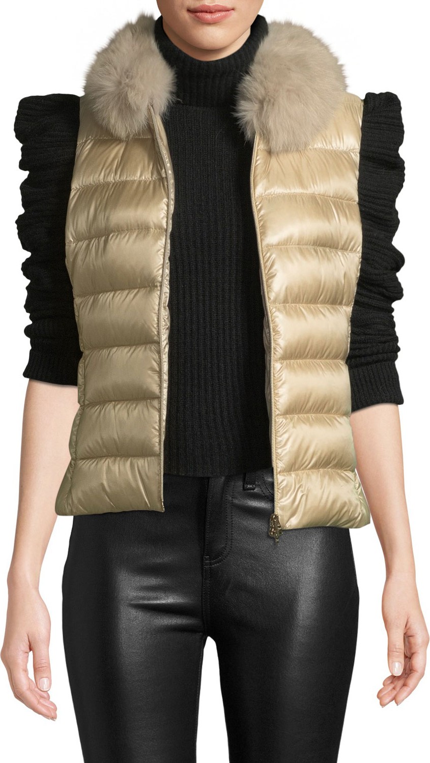 Herno Quilted Puffer Vest w/ Fur Collar